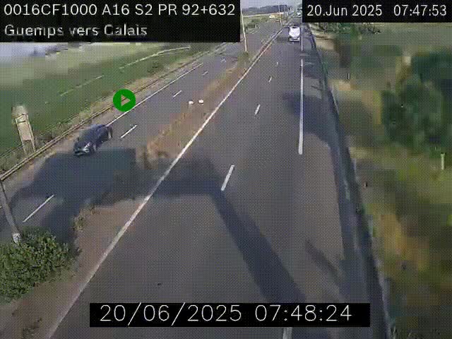 Webcam A16 juste après l'aire de repos d'Offekerque à Guemps. Vue orientée vers Calais