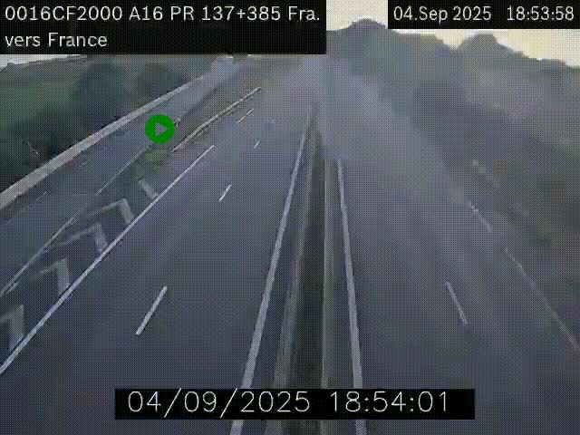 Webcam à la frontière franco-belge au niveau de Bray-Dunes/De-Panne sur l'autoroute A16. Vue orientée vers Calais