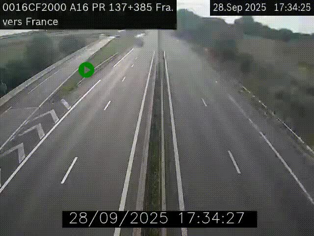 Webcam à la frontière franco-belge au niveau de Bray-Dunes/De-Panne sur l'autoroute A16. Vue orientée vers Calais