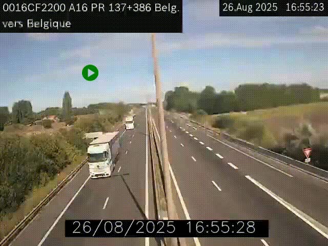 Webcam à la frontière franco-belge au niveau de Bray-Dunes/De-Panne sur l'autoroute A16. Vue orientée vers la Belgique