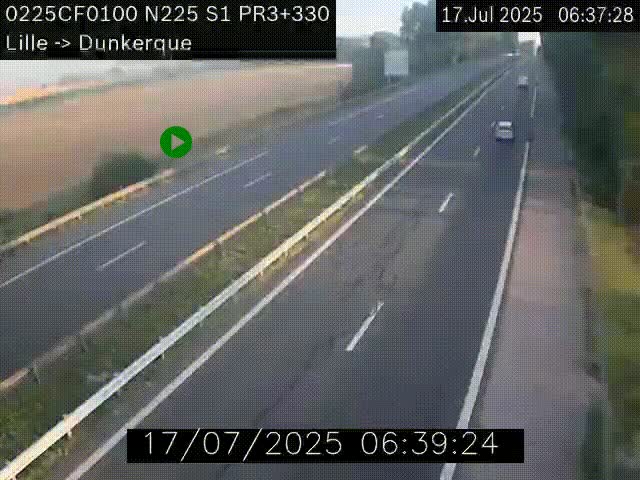 Webcam autoroute A25 (N225) à hauteur de Bergues (Bierne). Vue orientée vers Dunkerque.