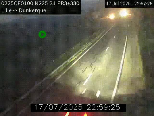 Webcam autoroute A25 (N225) à hauteur de Bergues (Bierne). Vue orientée vers Dunkerque.