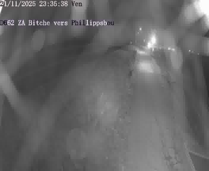 Caméra de trafic sur D662 (France) à Bitche, orientée vers Phillippsbourg, permettant d’évaluer fluidité, incidents et densité automobile.