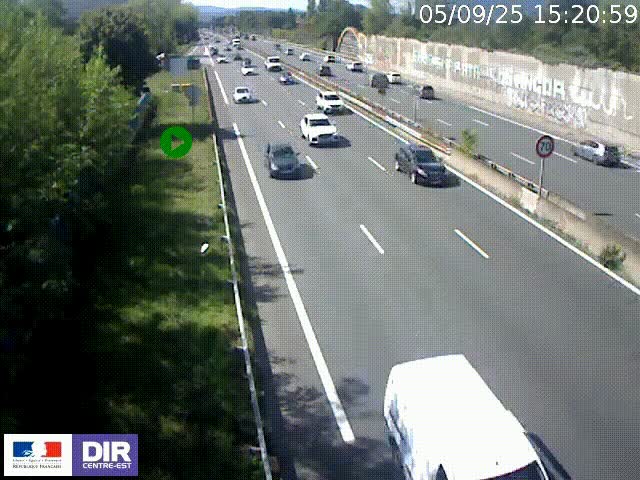 Webcam à Bron sur l'A43 à la jonction avec le boulevard périphérique de Lyon (D383). Vue orientée vers Lyon
