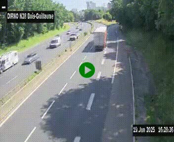 Webcam routière à hauteur de Bois-Guillaume en périphérie de Rouen. Vue orientée vers Rouen