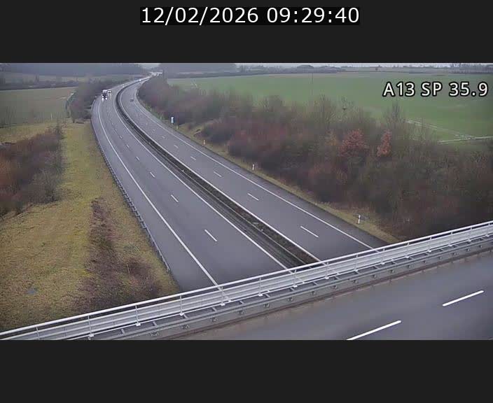 Webcam trafic sur A13 à l'entrée ouest du tunnel Markusbierg à Remerschen. Vue orientée vers Mondorf-les-Bains.