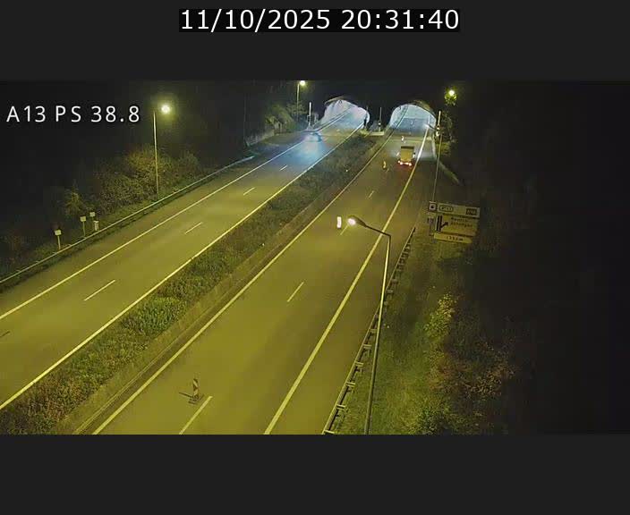 Webcam autoroute A13 à l'entrée ouest du tunnel Markusbierg à Schengen. Vue orientée vers Mondorf-les-Bains