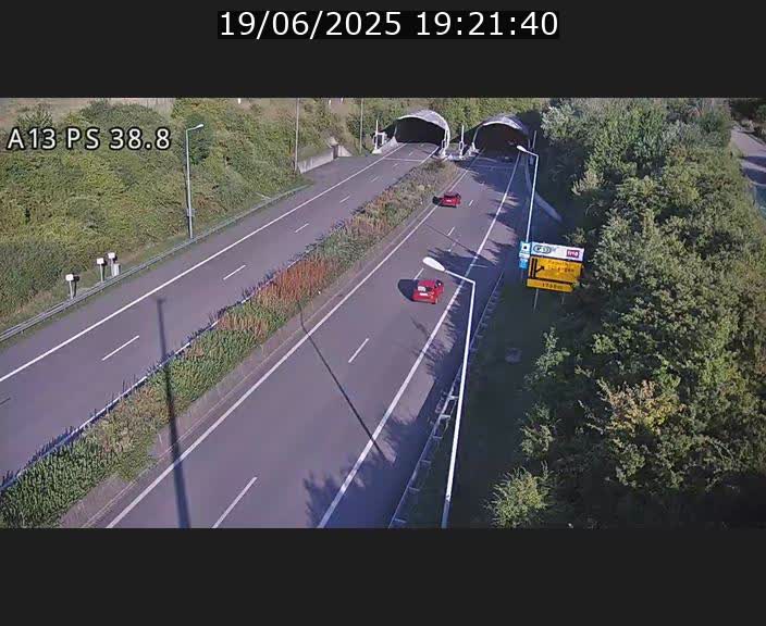 Webcam autoroute A13 à l'entrée ouest du tunnel Markusbierg à Schengen. Vue orientée vers Mondorf-les-Bains