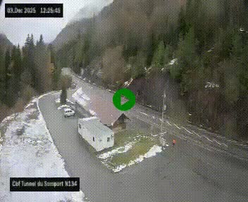 Webcam à l'entrée du tunnel du Somport, côté français, sur la N134, dans les Pyrénées, en direction de l'Espagne, à 1116 mètres d'altitude