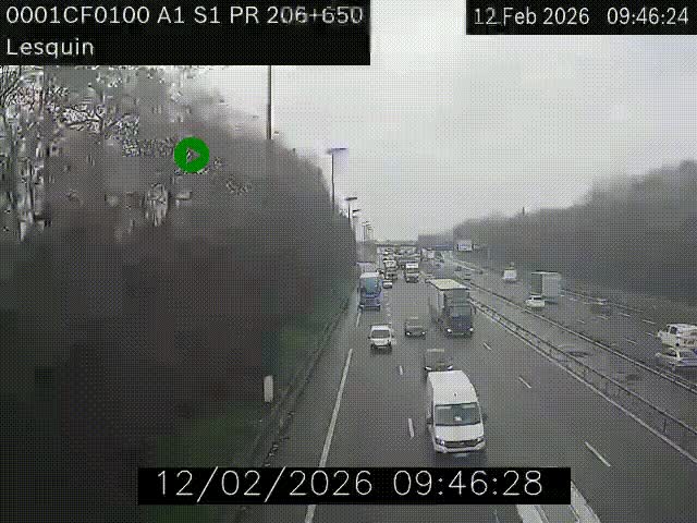 Webcam autoroute A1 à hauteur de Lesquin. Vue orientée vers Lille