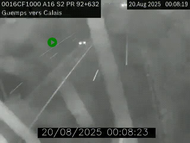 Webcam A16 juste après l'aire de repos d'Offekerque à Guemps. Vue orientée vers Calais