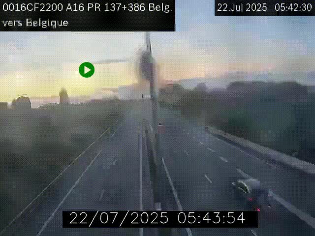 Webcam à la frontière franco-belge au niveau de Bray-Dunes/De-Panne sur l'autoroute A16. Vue orientée vers la Belgique
