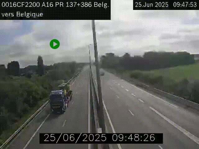 Webcam à la frontière franco-belge au niveau de Bray-Dunes/De-Panne sur l'autoroute A16. Vue orientée vers la Belgique
