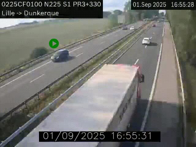 Webcam autoroute A25 (N225) à hauteur de Bergues (Bierne). Vue orientée vers Dunkerque.