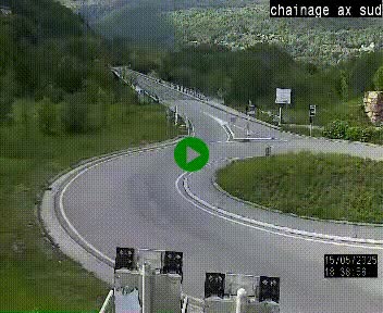 Webcam au nord d'Ax-les-Thermes au niveau de l'aire de chaînage de la N20. Vue orientée vers les Pyrénées, en direction de Pas de la Case
