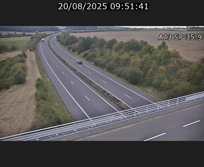 Webcam trafic sur A13 à l'entrée ouest du tunnel Markusbierg à Remerschen. Vue orientée vers Mondorf-les-Bains.