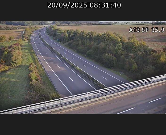 Webcam trafic sur A13 à l'entrée ouest du tunnel Markusbierg à Remerschen. Vue orientée vers Mondorf-les-Bains.