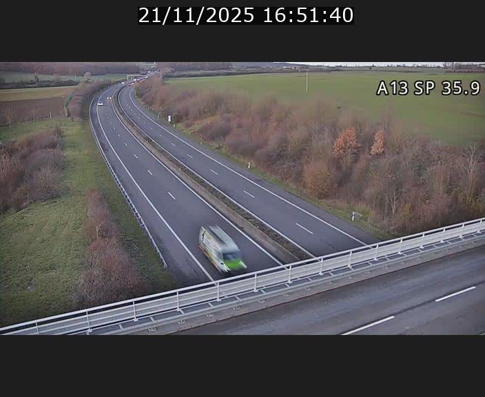 Webcam trafic sur A13 à l'entrée ouest du tunnel Markusbierg à Remerschen. Vue orientée vers Mondorf-les-Bains.