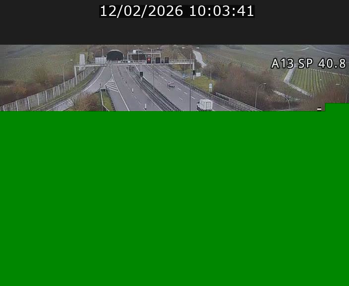 Webcam avec vue sur l'entrée côté allemand du tunnel Markusbierg à Schengen. Vue orientée vers le tunnel et Bettembourg