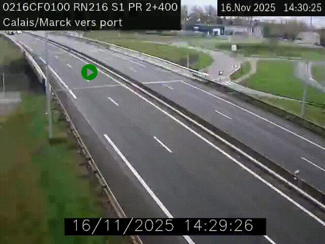 Webcam à Calais sur A216 (N216) en direction du port (harbour) de Calais.