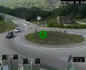 Webcam au nord d'Ax-les-Thermes au niveau de l'aire de chaînage de la N20. Vue orientée vers les Pyrénées, en direction de Pas de la Case