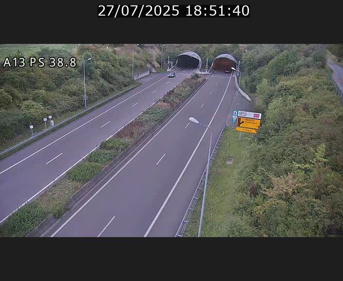 Webcam autoroute A13 à l'entrée ouest du tunnel Markusbierg à Schengen. Vue orientée vers Mondorf-les-Bains