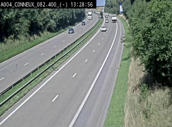 Webcam sur l'E411 avant les sorties 20 menant à Ciney, Dinant et Achêne. Vue orientée vers Namur