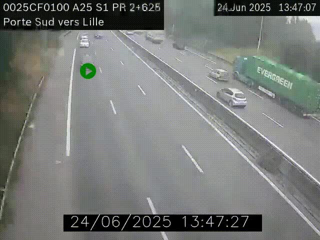 Webcam autoroute A25 sur le périphérique de Lille à hauteur de Lille-Sud et la sortie 3 Faches-Thumesnil. Vue orientée vers Lille-Centre.