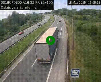 Webcam A16 à Calais en direction du Tunnel sous la Manche (Eurotunnel)
