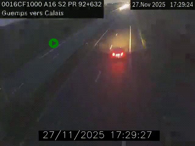 Webcam A16 juste après l'aire de repos d'Offekerque à Guemps. Vue orientée vers Calais