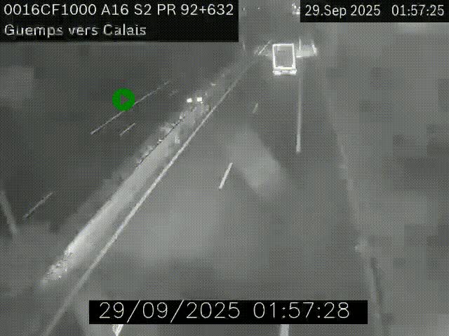 Webcam A16 juste après l'aire de repos d'Offekerque à Guemps. Vue orientée vers Calais