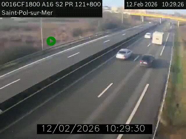Webcam autoroute A16 à proximité de Dunkerque, à hauteur de la sortie Saint-Pol-sur-Mer. Vue orientée vers Calais