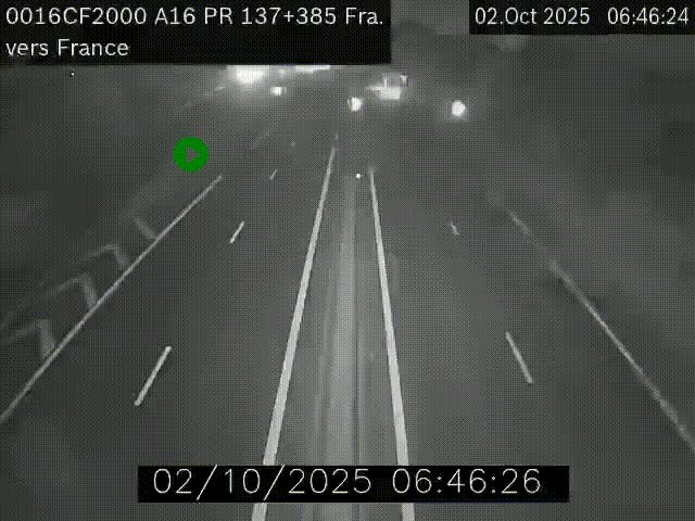Webcam à la frontière franco-belge au niveau de Bray-Dunes/De-Panne sur l'autoroute A16. Vue orientée vers Calais