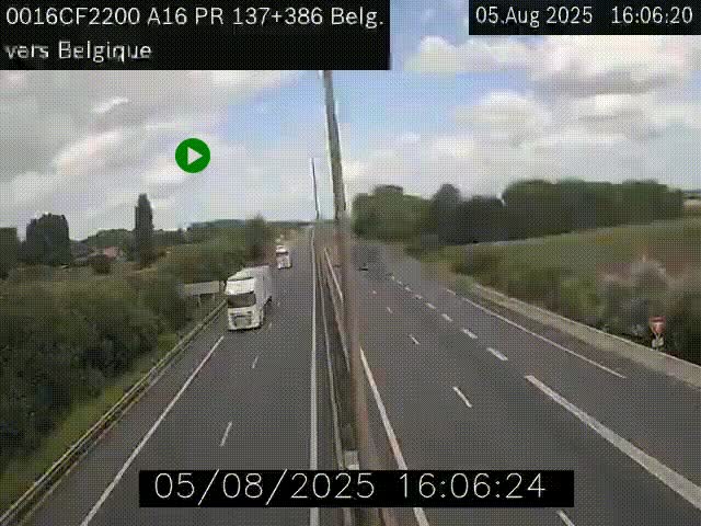 Webcam à la frontière franco-belge au niveau de Bray-Dunes/De-Panne sur l'autoroute A16. Vue orientée vers la Belgique