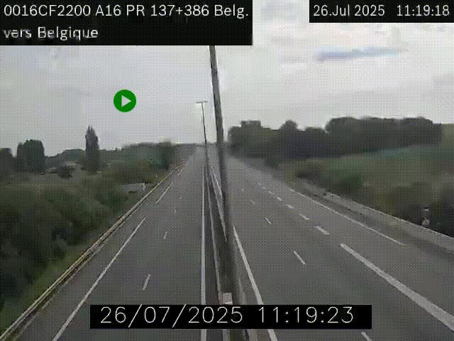 Webcam à la frontière franco-belge au niveau de Bray-Dunes/De-Panne sur l'autoroute A16. Vue orientée vers la Belgique