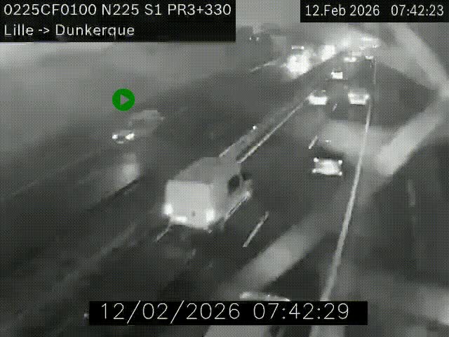Webcam autoroute A25 (N225) à hauteur de Bergues (Bierne). Vue orientée vers Dunkerque.