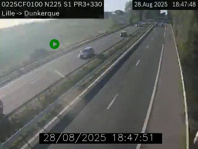 Webcam autoroute A25 (N225) à hauteur de Bergues (Bierne). Vue orientée vers Dunkerque.
