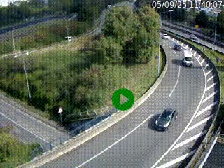 Caméra autoroute à la jonction entre l'A7 et la D301 (Boulevard urbain Sud de Lyon) à Feyzin, au sud de Lyon. Vue orientée vers Mions
