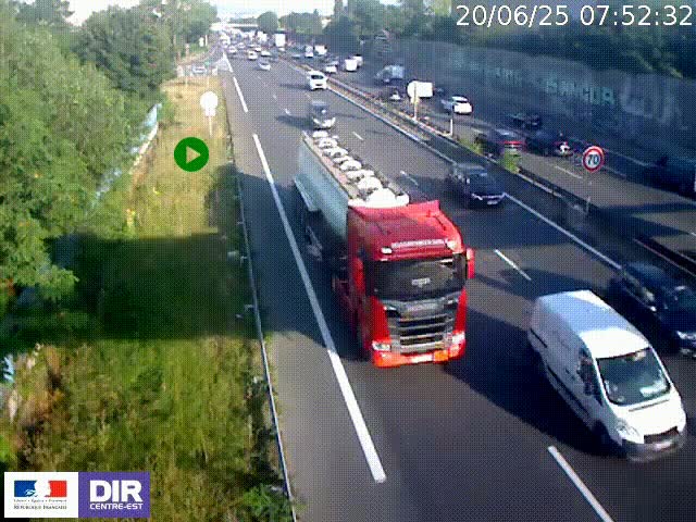 Webcam à Bron sur l'A43 à la jonction avec le boulevard périphérique de Lyon (D383). Vue orientée vers Lyon