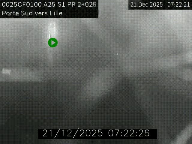 Webcam autoroute A25 sur le périphérique de Lille à hauteur de Lille-Sud et la sortie 3 Faches-Thumesnil. Vue orientée vers Lille-Centre.