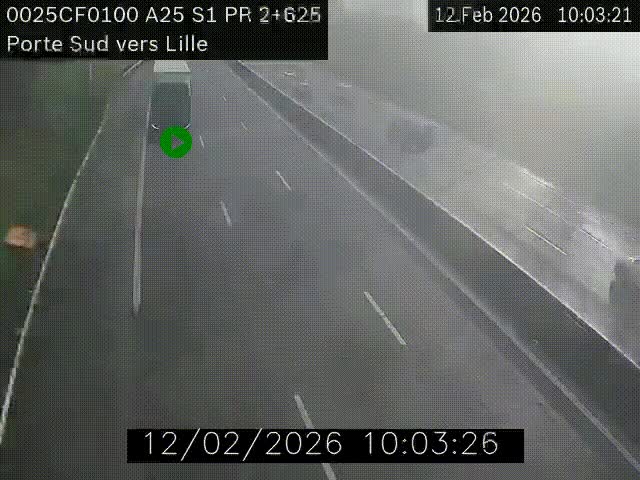 Webcam autoroute A25 sur le périphérique de Lille à hauteur de Lille-Sud et la sortie 3 Faches-Thumesnil. Vue orientée vers Lille-Centre.