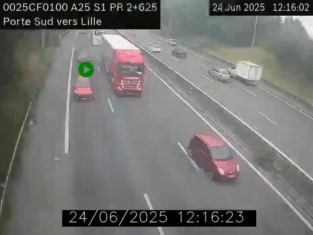 Webcam autoroute A25 sur le périphérique de Lille à hauteur de Lille-Sud et la sortie 3 Faches-Thumesnil. Vue orientée vers Lille-Centre.