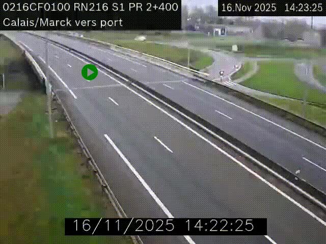 Webcam à Calais sur A216 (N216) en direction du port (harbour) de Calais.