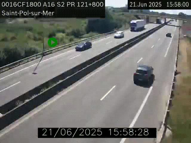Webcam autoroute A16 à proximité de Dunkerque, à hauteur de la sortie Saint-Pol-sur-Mer. Vue orientée vers Calais