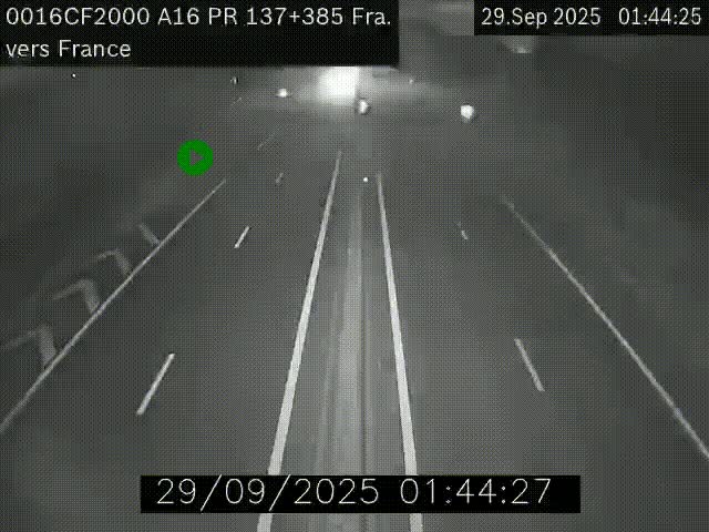 Webcam à la frontière franco-belge au niveau de Bray-Dunes/De-Panne sur l'autoroute A16. Vue orientée vers Calais