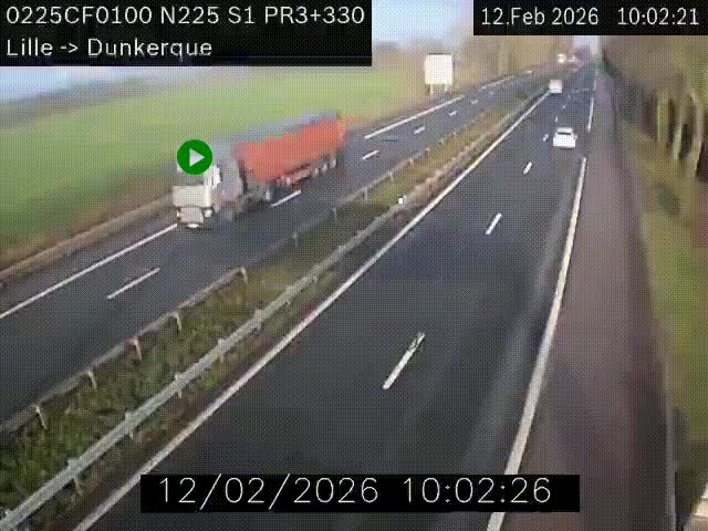 Webcam autoroute A25 (N225) à hauteur de Bergues (Bierne). Vue orientée vers Dunkerque.