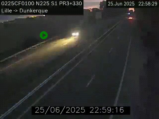 Webcam autoroute A25 (N225) à hauteur de Bergues (Bierne). Vue orientée vers Dunkerque.