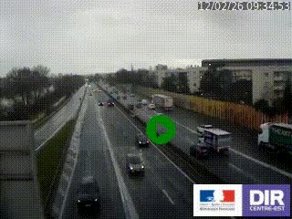 Webcam trafic au bout de l'A42, à la jonction avec le Boulevard Périphérique Nord de Lyon (D383) à Villeurbanne. Vue orientée vers Marseille