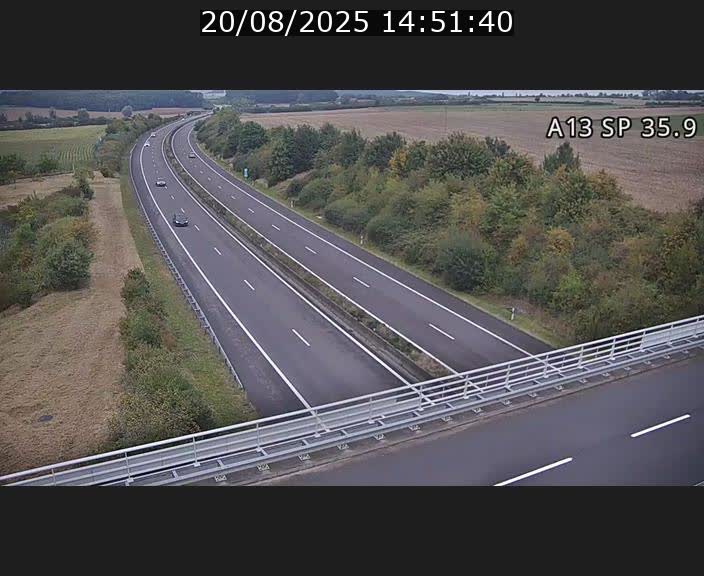 Webcam trafic sur A13 à l'entrée ouest du tunnel Markusbierg à Remerschen. Vue orientée vers Mondorf-les-Bains.
