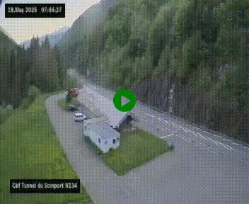 Webcam à l'entrée du tunnel du Somport, côté français, sur la N134, dans les Pyrénées, en direction de l'Espagne, à 1116 mètres d'altitude